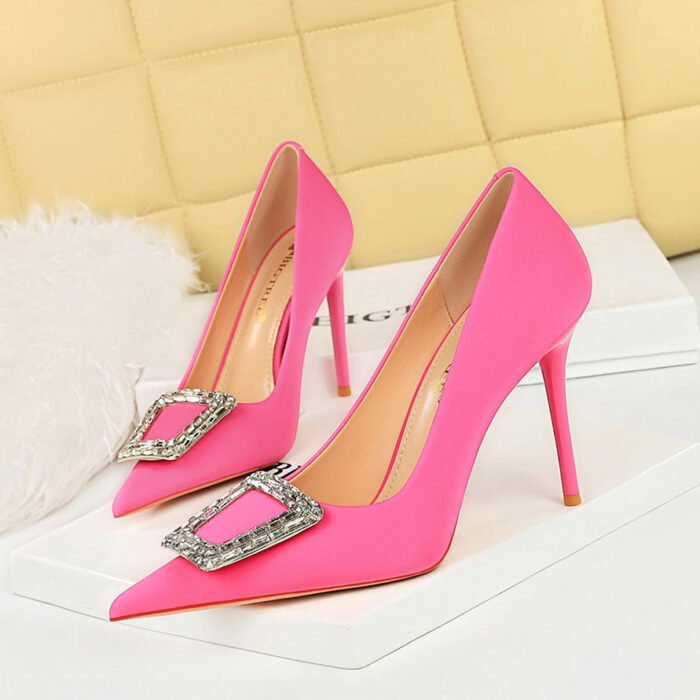 BIGTREE SHOES 3265-k10 Korean Style Fashion Banquet High Heels Stiletto Heel Shallow Mouth Pointed Toe Rhinestone Buckle Thinner-Looked High Heel Pumps Women's Shoes - Image 3
