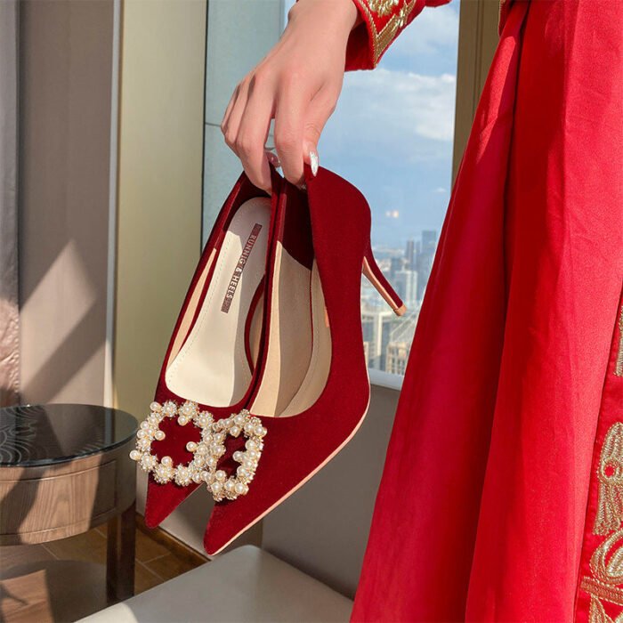 Runnig heels Runnig heels 878-89 Wedding Shoes Wedding Dress Two-Way Red High Heels Women's Shoes Large and Small Size - Image 1