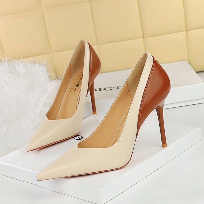 BIGTREE SHOES 9116-5 Retro Style High Heels Stiletto Heel Banquet Women's Shoes Shallow Mouth Pointed-Toe Colorblock Spring and Autumn New Super High Heel Shoes - Image 3