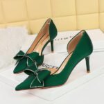 BIGTREE SHOES 3226-Ah37 Korean Style Women's Shoes Wedding Shoes Stiletto Heel Shallow Mouth Pointed Toe Side Hollow Rhinestone Bow Pumps - Image 3