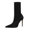 BIG TREE SHOES 315-1 European and American Simple Women's Boots Stiletto Heel Pedicure Slimming Pointed Lycra Elastic Booties