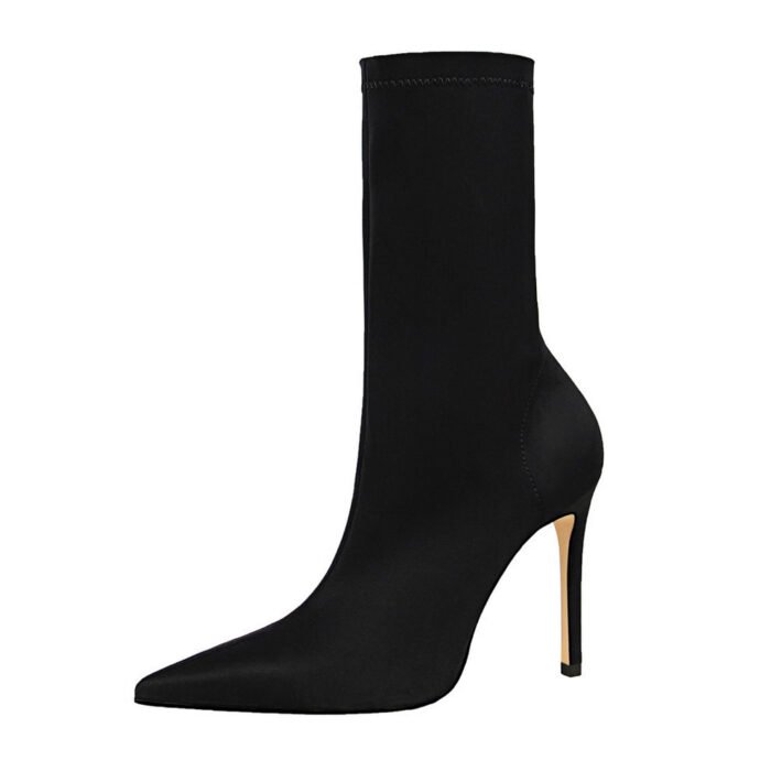 BIG TREE SHOES 315-1 European and American Simple Women's Boots Stiletto Heel Sexy Nightclub Pedicure Slimming Pointed Lycra Elastic Booties - Image 5