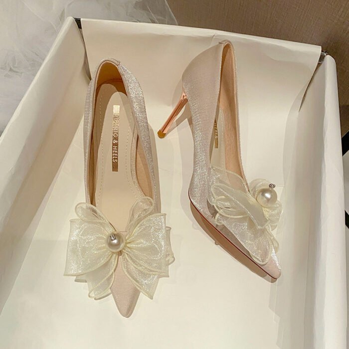 858-60 High Heels Women's New Lace Flower with Buckle Temperament Leisure Pumps - Image 2