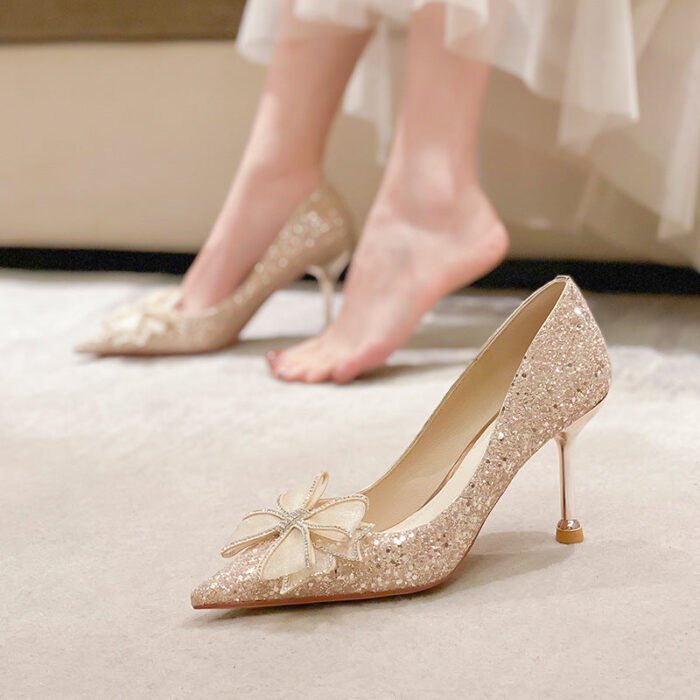 D888-51 Pointed High Heels Women's Stiletto Heel 2022 Spring New High Heels Xiuhe Main Wedding Dress Not Tired Feet Single - Image 2