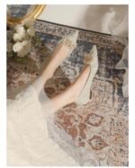 229-7 French Pointed Flat Low Heel High-Grade Wedding Shoes Bridesmaid Shoes Wedding Dress Two-Way Wear - Image 4