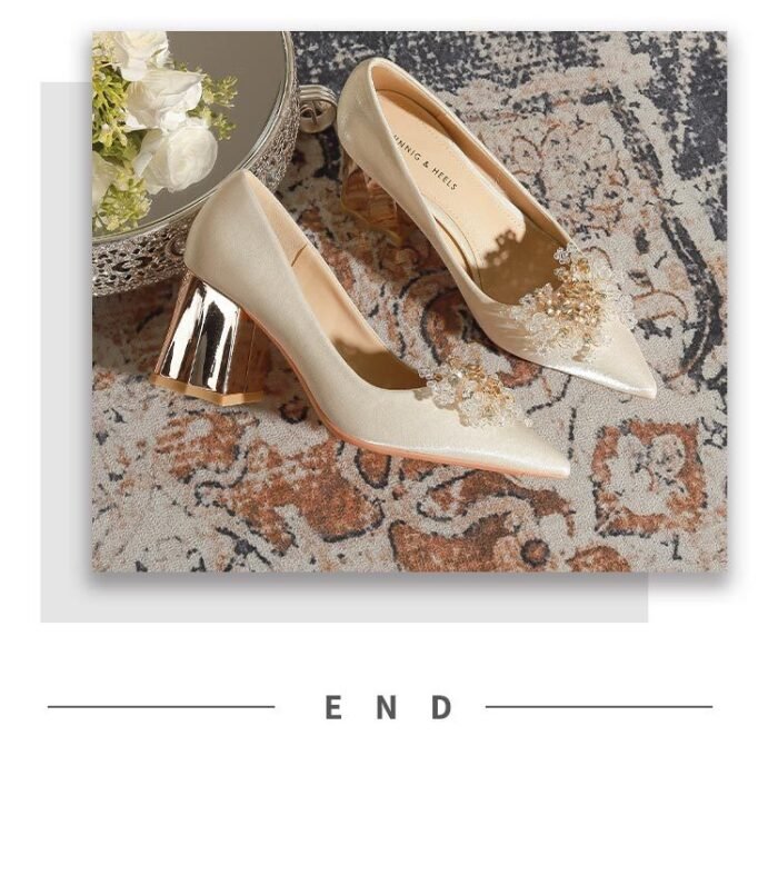 7118-10 High Heels Women's Pointed Toe Chunky Heel Wedding Shoes High-Grade Xiuhe Wedding Dress Engagement Annual Meeting Shoes - Image 8