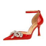 BIG TREE SHOES 8323-h19 Korean Style Banquet Women's Shoes Patent Leather High Heel Low-Cut Pointed-Toe Hollowed Rhinestone Bow Strap Sandals - Image 5