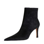 BIG TREE SHOES 9878-2 European and American Simple Slimming Banquet Female Boots Stiletto Heel Pointed Black Denim Fabric Ankle Boots - Image 5