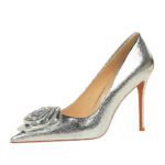 BIGTREE SHOES 3391-H56 Retro European American Style Banquet Women's Shoes Super High Heel Stiletto Shallow Mouth Pointed Toe Flower Shoes Women's High Heels - Image 5