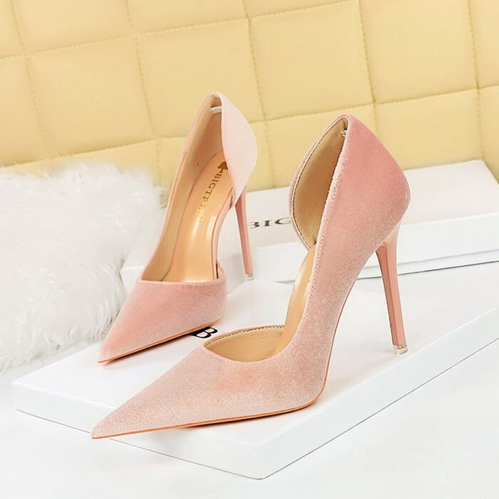 BIG TREE SHOES 1363-6 European and American Style Fashion Banquet High Heels Stiletto Heel Shallow Mouth Pointed Toe Side Hollow Xi Shi Suede High Heel Pumps - Image 3