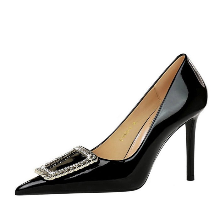 BIGTREE SHOES 6122-3 K66 Banquet High Heels Women's Shoes Stiletto Heel Patent Leather Low-Cut Pointed Toe Rhinestone Metal Buckle Pumps - Image 5
