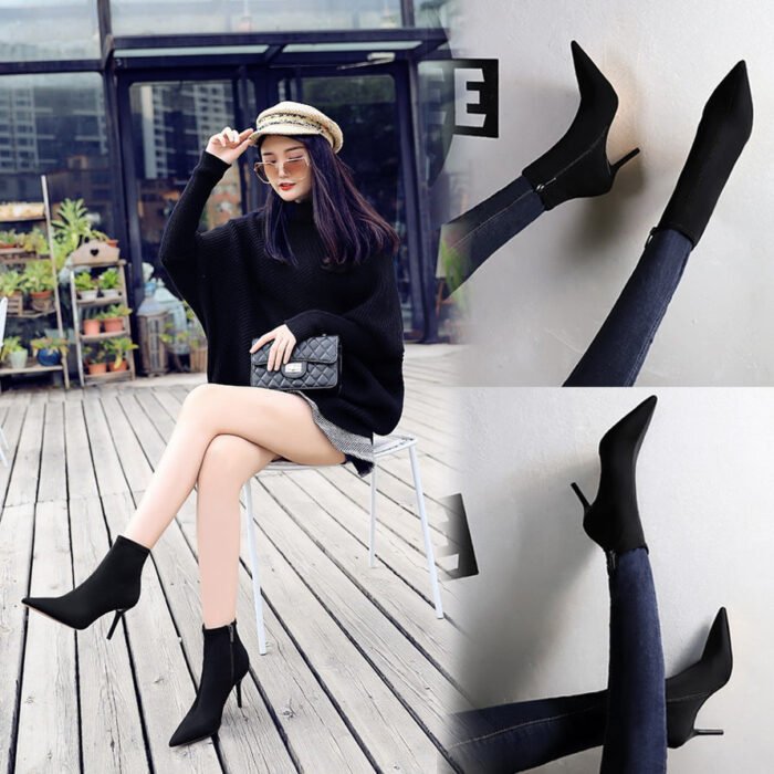 Bigtree Shoes 8788-1 European and American Style Ankle Boots Stiletto Heel Pointed Stretch Lycra Sexy Nightclubs Thinner Ankle Boots Skinny Boots - Image 3