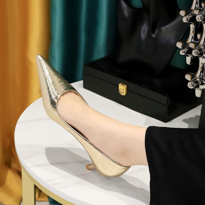 BIGTREE SHOES 1961-17 European and American Style Metallic Embossed Stiletto Heel [High Heel] Low Mouth Pointed-Toe Retro Women's Shoes for Banquet Spring and Autumn - Image 3