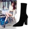 f7e73bf4f538236766f26fe4d3544855-1 BIG TREE SHOES 3129-2 European and American Style Autumn and Winter Fashion New Simple Thick Heel High Heel Pointed Toe Thinner Wool Ankle Boots