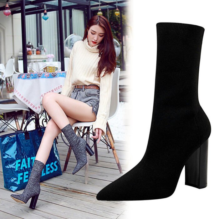 BIG TREE SHOES 3129-2 European and American Style Autumn and Winter Fashion New Simple Thick Heel High Heel Pointed Toe Sexy Nightclubs Thinner Wool Ankle Boots - Image 4