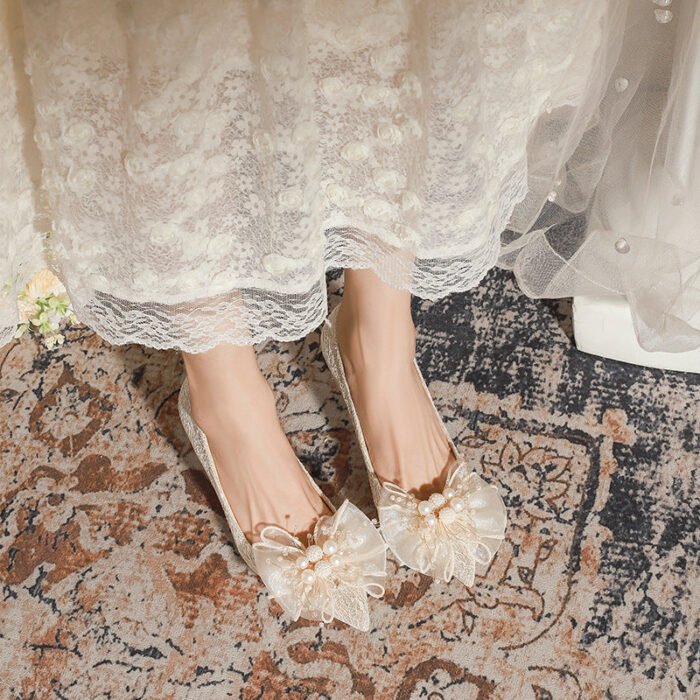 840-16 French Lace Pearl Wedding Shoes Bridal Shoes High Heels Princess Pointed Toe Temperament Fairy Stiletto Heel Pumps Women - Image 5