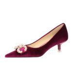 BIGTREE SHOES 237-K79 Korean Style Banquet Women's Shoes Mid Heel Thick Suede Shallow Mouth Pointed-Toe Metal Rhinestone Pearl Buckle Pumps Women - Image 5