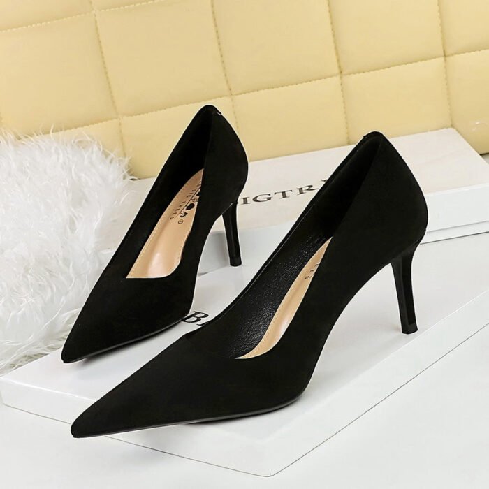 BIGTREE SHOES 7236-8 European and American Fashionable Simple Pedicure Slimming Women's Shoes Stiletto High Heel Low-Cut Pointed Suede Single-Layer Shoes High Heels - Image 2