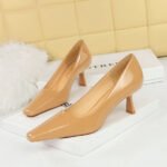 BIG TREE SHOES 6183-1 Korean Style Spring and Autumn Fashion Simple Patent Leather Women's Shoes Stiletto Heel Low-Cut Square Toe All-Matching High Heels Pumps