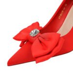 Bigtree shoes 18249-ah33 Korean style banquet women's shoes high heels stiletto low-cut pointed toe satin bow pumps wedding shoes - Image 3