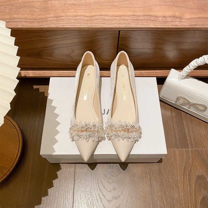3118-7 Pointed High Heel Shoes Women's Chunky Heel New Wedding Shoes High-Grade - Image 5