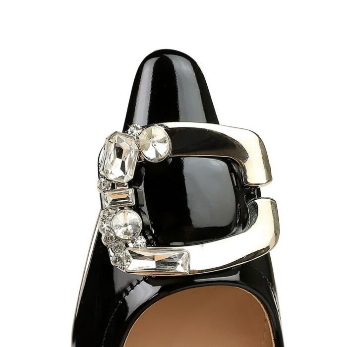 BIGTREE SHOES 1235-K52 European and American Style Banquet Women's Shoes Patent Leather Low-Cut Pointed-Toe Metal Rhinestone Belt Buckle Mid Heel Chunky Heel Shoes - Image 5
