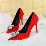 BIGTREE SHOES 9511-k59 Korean Style Fashion Banquet High Heels Stiletto Heel Suede Shallow Mouth Pointed Toe Rhinestone Pumps Women's Shoes - Image 4