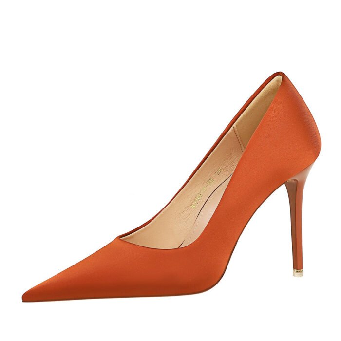 1983-1 Korean Fashion Simple High Heels Stiletto Heel Shallow Mouth Pointed Nightclub Sexy Slimming Satin Pumps BIG TREE SHOES - Image 5