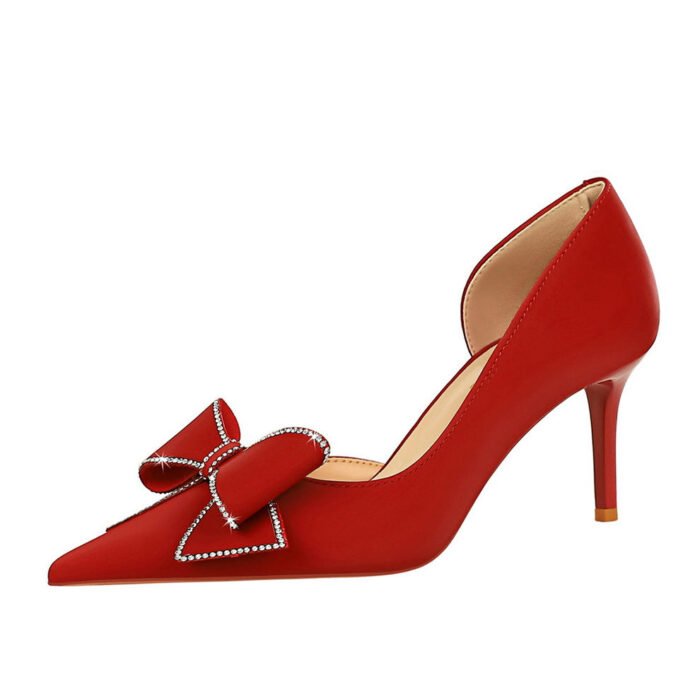 BIGTREE SHOES 3226-Ah37 Korean Style Women's Shoes Wedding Shoes Stiletto Heel Shallow Mouth Pointed Toe Side Hollow Rhinestone Bow Pumps - Image 5