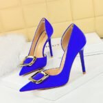 BIG TREE SHOES 626-K7 European and American Style High Heel Stiletto Heel Banquet Women's Shoes Ultra High Heel Shallow Mouth Pointed Side Hollow Metal Buckle Pumps - Image 2