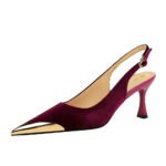 BIGTREE SHOES 3716-6 European and American Fashion Banquet Women's Shoes Wine Glass Heel High Heel Suede Metal Pointed-Toe Hollowed Back Strap Women's Shoes - Image 5