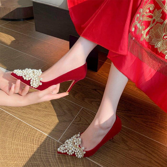 Runnig heels Runnig heels 878-62 Bridal Shoes Wedding Dress Red High Heels Women New Single Layer Shoes Large and Small Size - Image 2