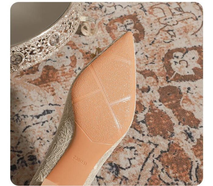 3118-6 Bridal Wedding Shoes Not Tired Women's French Flat Pointed Lace Elegant Single-Layer Shoes Pregnant Women Can Wear Daily - Image 10