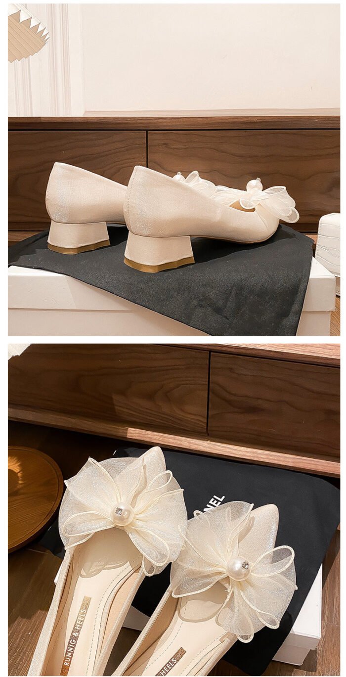 3118-60 Pointed High Heels Women's Chunky Heel Wedding Shoes High-Grade Xiuhe Wedding Dress Annual Meeting Pumps - Image 10