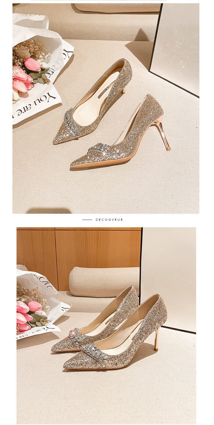 829-90 Wedding Bridal Shoes Pointed High Heels Women's Stiletto Heel Wedding Banquet Shoes - Image 7