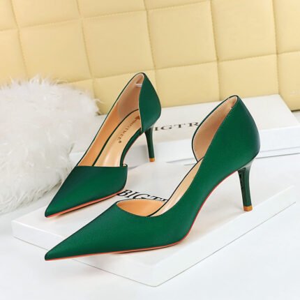 BIG TREE Shoes 3226-A2 Korean Style Simple High Heel Stiletto Low-Cut Pointed Side Hollow-out Business OL All-Matching High Heels Women's Shoes