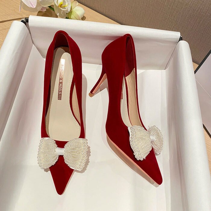 Runnig heels Runnig heels 878-43 Wedding Shoes Bridal Shoes Wedding Dress Red High Heels Women's Shoes Large and Small Size - Image 8