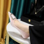 BIGTREE SHOES 237-K39 European and American Style Banquet Women's Shoes Stiletto Mid-Heel Thick Suede Shallow Mouth Pointed-Toe Metal Rhinestone Buckle Pumps - Image 3