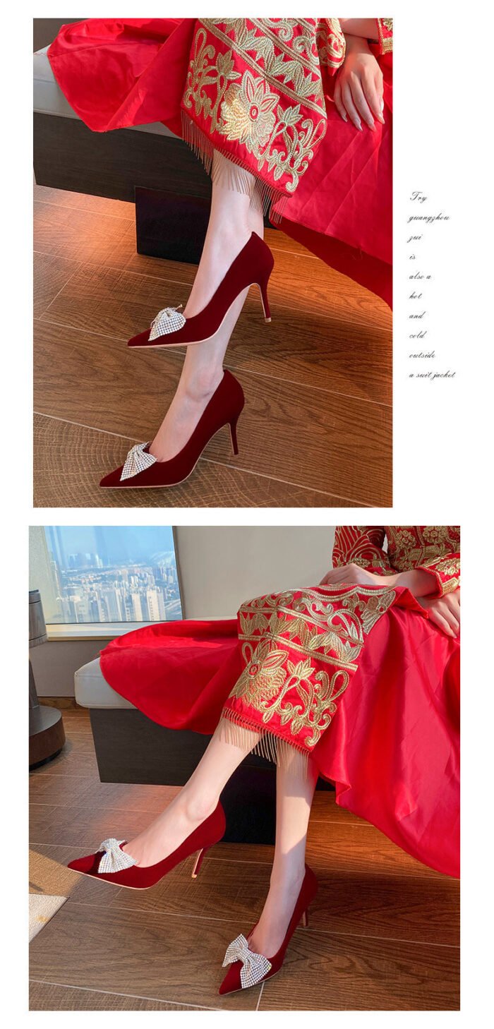 Runnig heels Runnig heels 878-48 Wedding Shoes Bridal Shoes Xiuhe Wedding Dress Two-Way Red High Heels New Single Layer Shoes Large and Small Size - Image 11