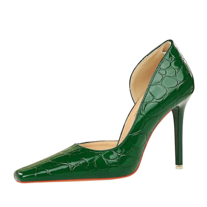 BIG TREE SHOES 3287-3 European and American Style Square Toe High Heel Stone Pattern Shallow Mouth Side Hollow Pumps High Heels Women's Shoes - Image 5
