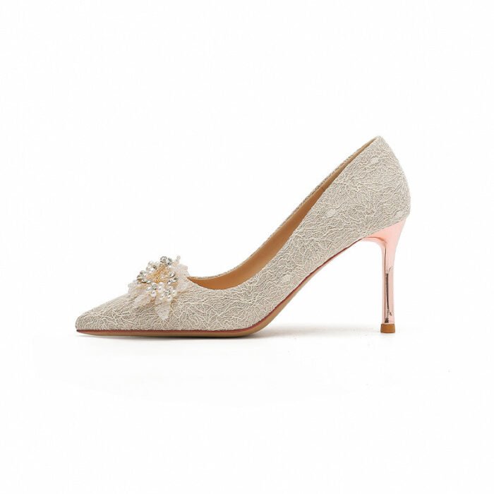 840-7 Stick Pearl Crystal Flower Wedding Shoes Xiuhe Wedding Dress Two-Way Wear Niche Not Tired Feet Stiletto Heel Bride Pumps Women - Image 5
