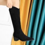 BIGTREE 009-31 European and American fashion banquet women's boots thick heel medium heel pointed suede fashion boots winter high boots - Image 7