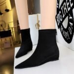 BIGTREE 6383-2 Korean version fashionable and simple low-heeled women's boots low-heeled wedge inner height increase pointed pedicure and thin suede short boots