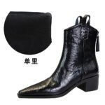 BIGTREE 578-10 Retro hand-scratched European and American winter short boots women's boots thick heel middle heel pointed knight boots short boots - Image 6