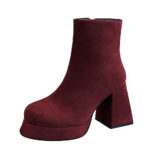 BIGTREE 7992-3 European and American fashion trend women's boots thick heel super high heel waterproof table round head side zipper winter suede short boots - Image 5