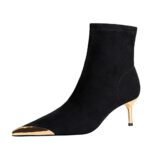 BIGTREE 319-A12 European and American style banquet light luxury women's boots thin pedicure short boots suede metal head winter short boots - Image 5