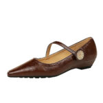 BIGTREE 3683-5K92 Vintage Elegant Fashion Women's Shoes Shallow-Mouth Pointed Wedge One-Strap Single Shoe Round Metal Decoration - Image 5