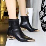 BIGTREE 335-2 European and American style banquet short boots women's boots metal heel hollow and iron head metal pointed short boots - Image 2