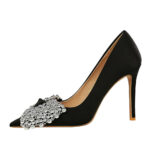 BIGTREE 1983-H60 Korean version temperament bow shoes thin heel super high heel satin light luxury pointed head shallow mouth high heel shoes - Image 4