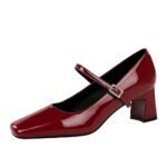 BIGTREE 6292 European and American style elegant women's shoes rhinestone word with square head heels patent leather glossy light mouth thick heel medium heel single shoes - Image 5